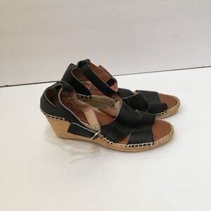 DALSON ESPADRILLE WEDGES IN BLACK LEATHER‎